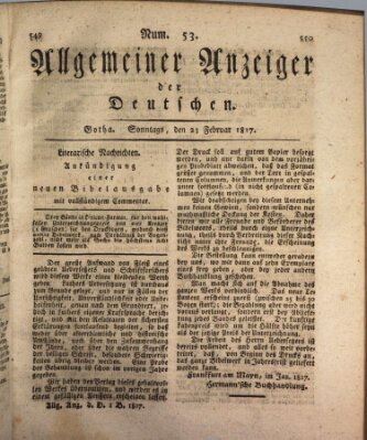 Allgemeiner Anzeiger der Deutschen Sonntag 23. Februar 1817