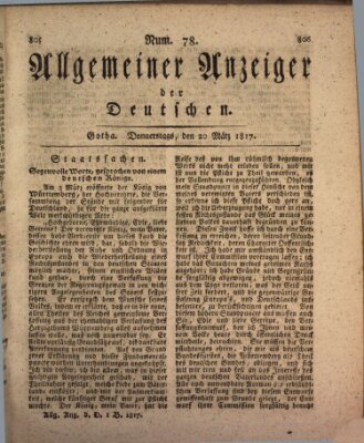 Allgemeiner Anzeiger der Deutschen Donnerstag 20. März 1817