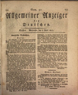 Allgemeiner Anzeiger der Deutschen Mittwoch 2. April 1817