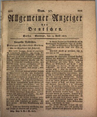 Allgemeiner Anzeiger der Deutschen Sonntag 13. April 1817