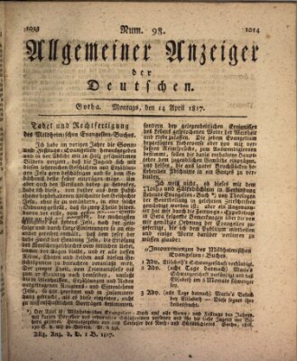 Allgemeiner Anzeiger der Deutschen Montag 14. April 1817