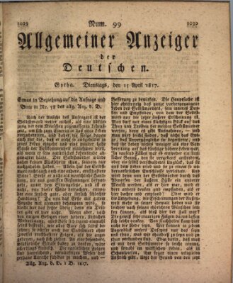 Allgemeiner Anzeiger der Deutschen Dienstag 15. April 1817