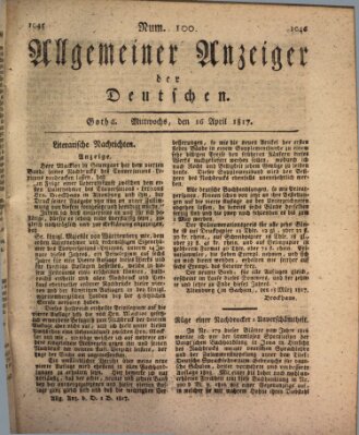 Allgemeiner Anzeiger der Deutschen Mittwoch 16. April 1817