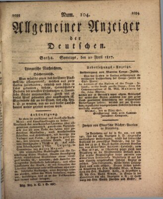 Allgemeiner Anzeiger der Deutschen Sonntag 20. April 1817