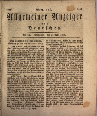 Allgemeiner Anzeiger der Deutschen Dienstag 22. April 1817