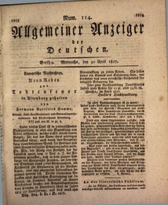 Allgemeiner Anzeiger der Deutschen Mittwoch 30. April 1817