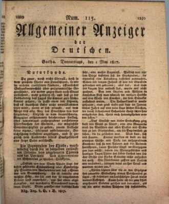 Allgemeiner Anzeiger der Deutschen Donnerstag 1. Mai 1817