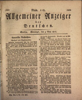 Allgemeiner Anzeiger der Deutschen Sonntag 4. Mai 1817