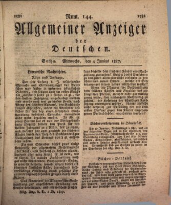 Allgemeiner Anzeiger der Deutschen Mittwoch 4. Juni 1817