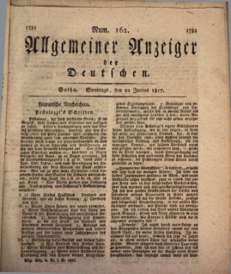 Allgemeiner Anzeiger der Deutschen Sonntag 22. Juni 1817