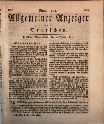 Allgemeiner Anzeiger der Deutschen Donnerstag 31. Juli 1817