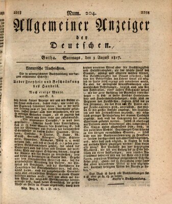 Allgemeiner Anzeiger der Deutschen Sonntag 3. August 1817