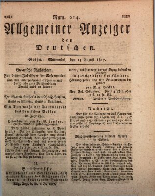 Allgemeiner Anzeiger der Deutschen Mittwoch 13. August 1817