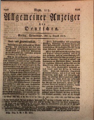 Allgemeiner Anzeiger der Deutschen Donnerstag 14. August 1817