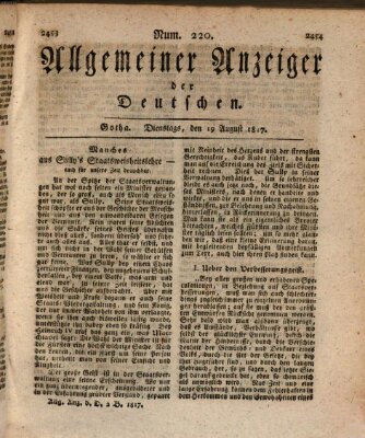 Allgemeiner Anzeiger der Deutschen Dienstag 19. August 1817