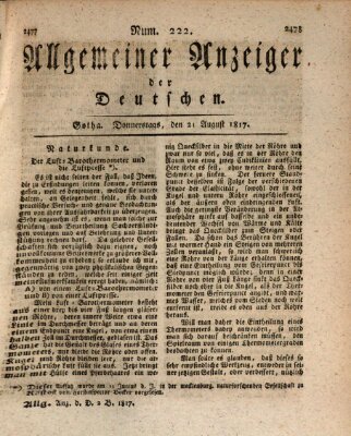 Allgemeiner Anzeiger der Deutschen Donnerstag 21. August 1817