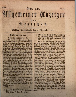 Allgemeiner Anzeiger der Deutschen Donnerstag 11. September 1817