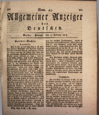 Allgemeiner Anzeiger der Deutschen Freitag 13. Februar 1818