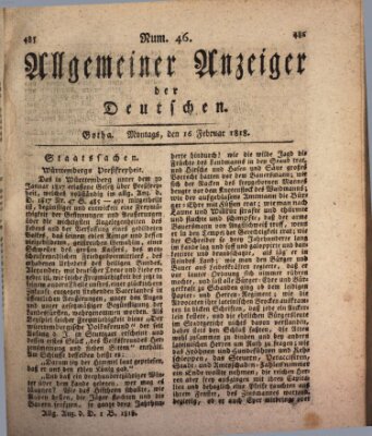 Allgemeiner Anzeiger der Deutschen Montag 16. Februar 1818