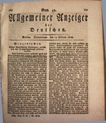 Allgemeiner Anzeiger der Deutschen Donnerstag 19. Februar 1818