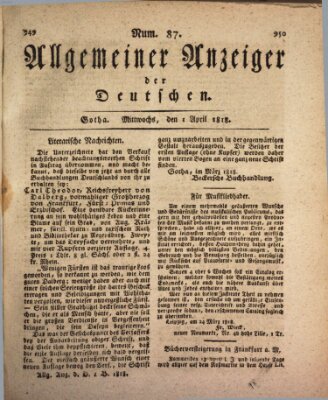 Allgemeiner Anzeiger der Deutschen Mittwoch 1. April 1818