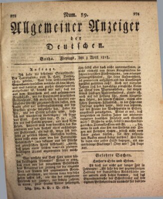 Allgemeiner Anzeiger der Deutschen Freitag 3. April 1818