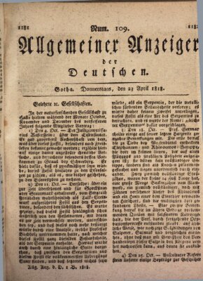 Allgemeiner Anzeiger der Deutschen Donnerstag 23. April 1818