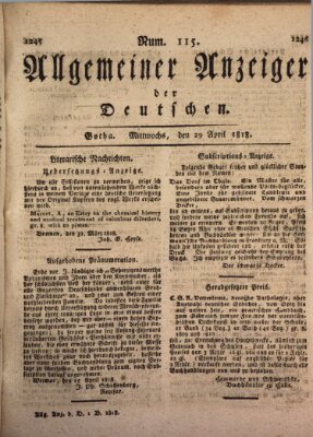 Allgemeiner Anzeiger der Deutschen Mittwoch 29. April 1818