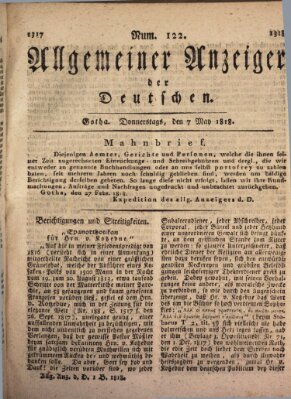 Allgemeiner Anzeiger der Deutschen Donnerstag 7. Mai 1818