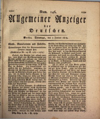 Allgemeiner Anzeiger der Deutschen Dienstag 2. Juni 1818