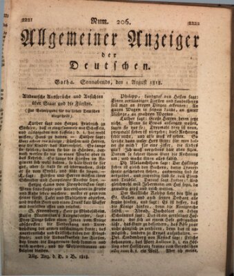 Allgemeiner Anzeiger der Deutschen Samstag 1. August 1818