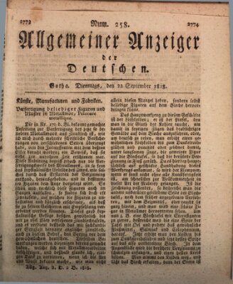 Allgemeiner Anzeiger der Deutschen Dienstag 22. September 1818