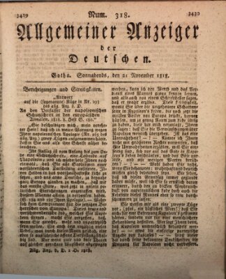 Allgemeiner Anzeiger der Deutschen Samstag 21. November 1818