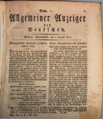 Allgemeiner Anzeiger der Deutschen Samstag 2. Januar 1819