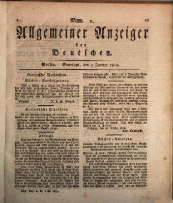 Allgemeiner Anzeiger der Deutschen Sonntag 3. Januar 1819