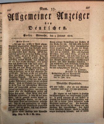 Allgemeiner Anzeiger der Deutschen Mittwoch 3. Februar 1819