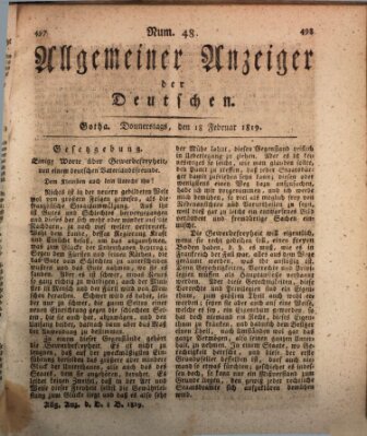 Allgemeiner Anzeiger der Deutschen Donnerstag 18. Februar 1819
