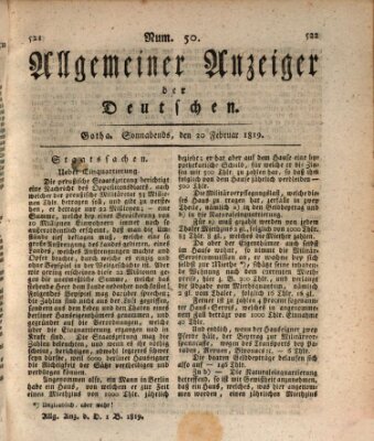 Allgemeiner Anzeiger der Deutschen Samstag 20. Februar 1819