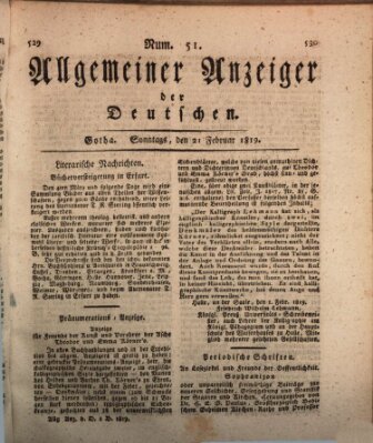 Allgemeiner Anzeiger der Deutschen Sonntag 21. Februar 1819