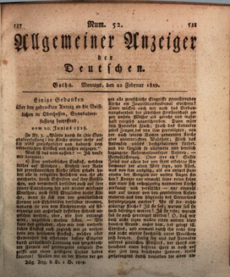 Allgemeiner Anzeiger der Deutschen Montag 22. Februar 1819