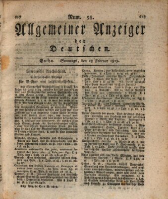 Allgemeiner Anzeiger der Deutschen Sonntag 28. Februar 1819