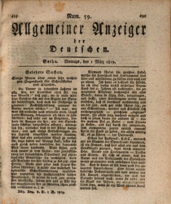 Allgemeiner Anzeiger der Deutschen Montag 1. März 1819