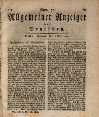 Allgemeiner Anzeiger der Deutschen Freitag 12. März 1819