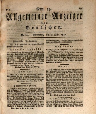 Allgemeiner Anzeiger der Deutschen Mittwoch 31. März 1819