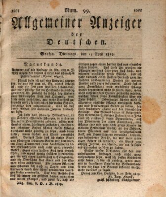 Allgemeiner Anzeiger der Deutschen Dienstag 13. April 1819