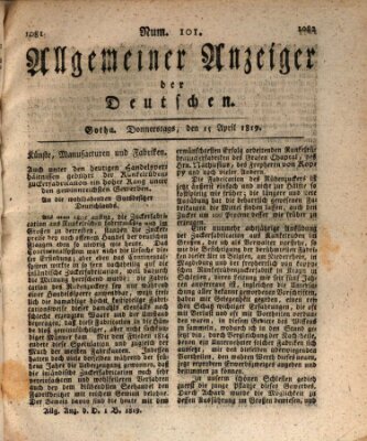 Allgemeiner Anzeiger der Deutschen Donnerstag 15. April 1819