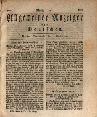 Allgemeiner Anzeiger der Deutschen Samstag 17. April 1819