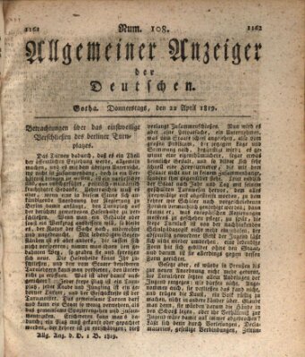 Allgemeiner Anzeiger der Deutschen Donnerstag 22. April 1819