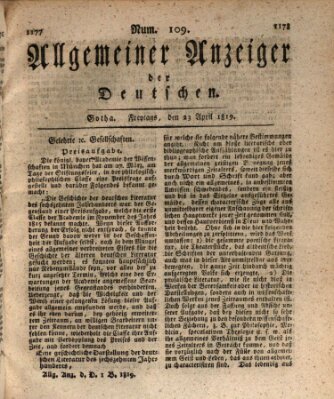 Allgemeiner Anzeiger der Deutschen Freitag 23. April 1819