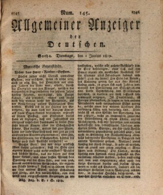 Allgemeiner Anzeiger der Deutschen Dienstag 1. Juni 1819